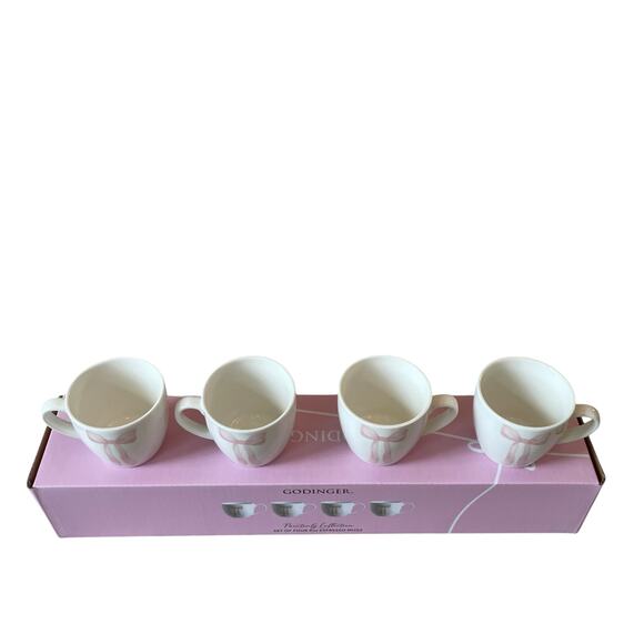 Godinger Pink Bow Ceramic Espresso Mug Set of 4 White New - Picture 4 of 16